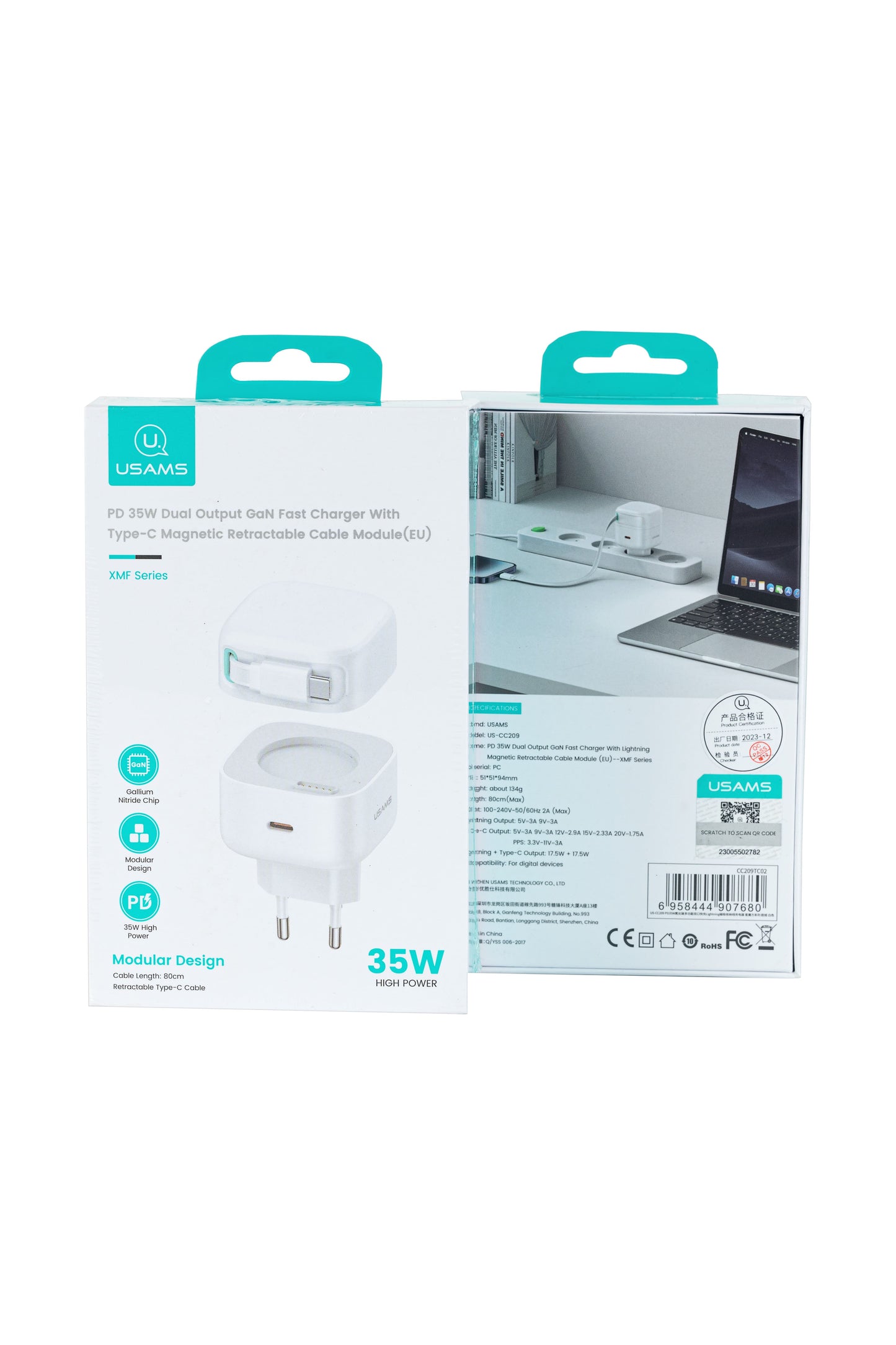 Charger USAMS PD 35W DUAL OUTPUT GAN (TYPE C+TYPE C) White