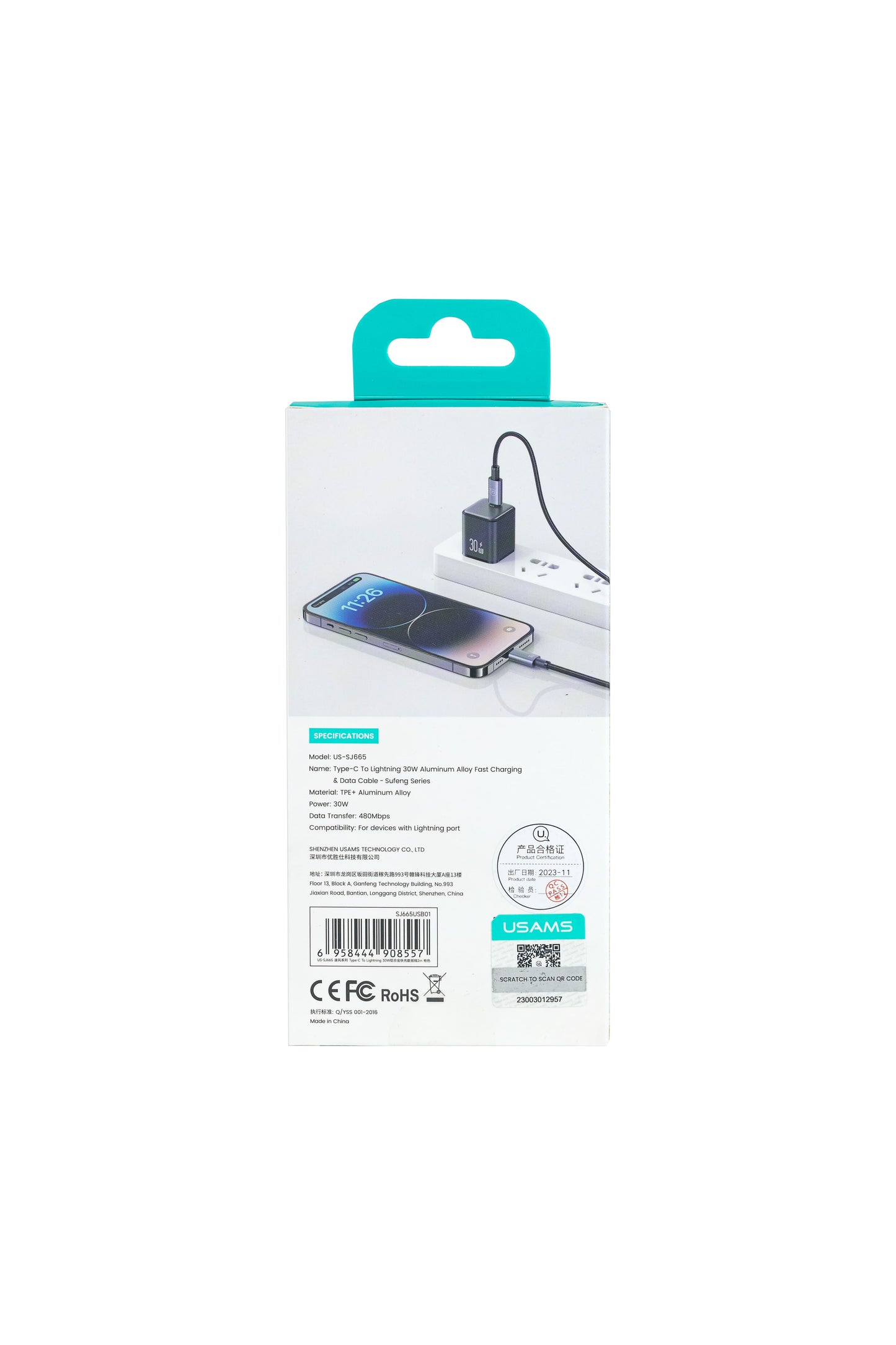 USAMS US-SJ662 Type C to Lightning 30W Aluminum Alloy Fast Charging & Data Cable 2 m